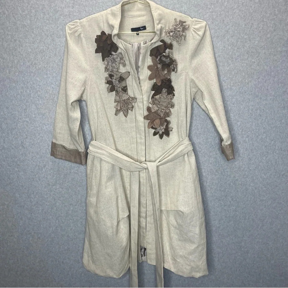 Ryu Linen Blend 3D Floral 3/4 Sleeve Lagenlook Jacket Topper - Picture 1 of 9